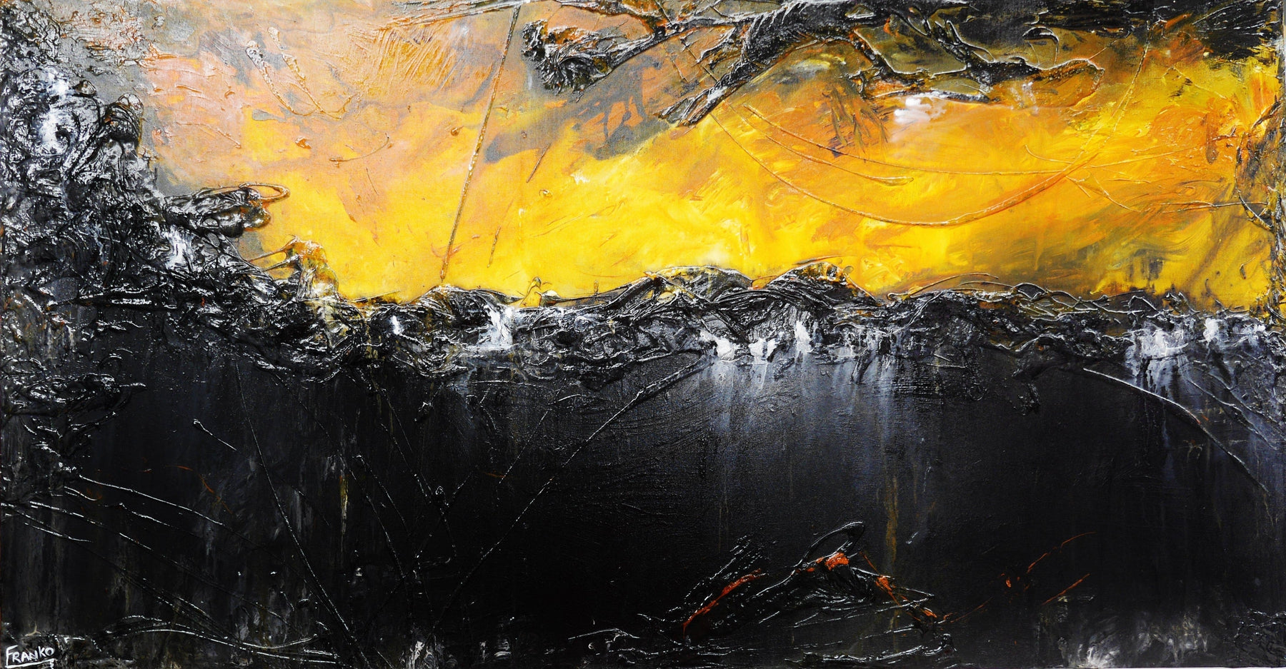 Burnt Horizon 190cm x 100cm Orange Black Abstract Painting-abstract-[Franko_Artist]-[Australian_artist]-[Gold_Coast]-[Brisbane]-[modern]-[contemporary]-[original]-[Large_artwork]-Franklin Art Studio