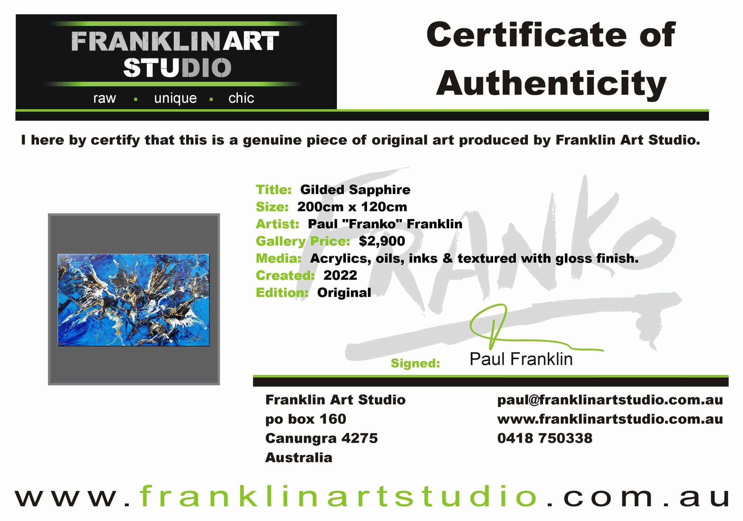 Gilded Sapphire 200cm x 120cm Blue Gold Textured Abstract Painting (SOLD)-Abstract-[Franko_Artist]-[The_Block]-[Dream_Homes]-[ideas]-[Grand_Designs]-[Art_Lover]-Franklin Art Studio