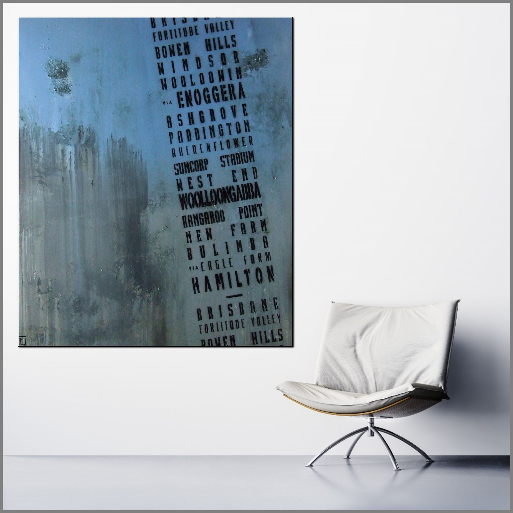 update alt-text with template Next Stop New Farm 120cm x 100cm New Farm Blue Pop Art Painting-urban pop-[Franko_Artist]-[Australian_artist]-[Gold_Coast]-[Brisbane]-[modern]-[contemporary]-[original]-[Large_artwork]-Franklin Art Studio