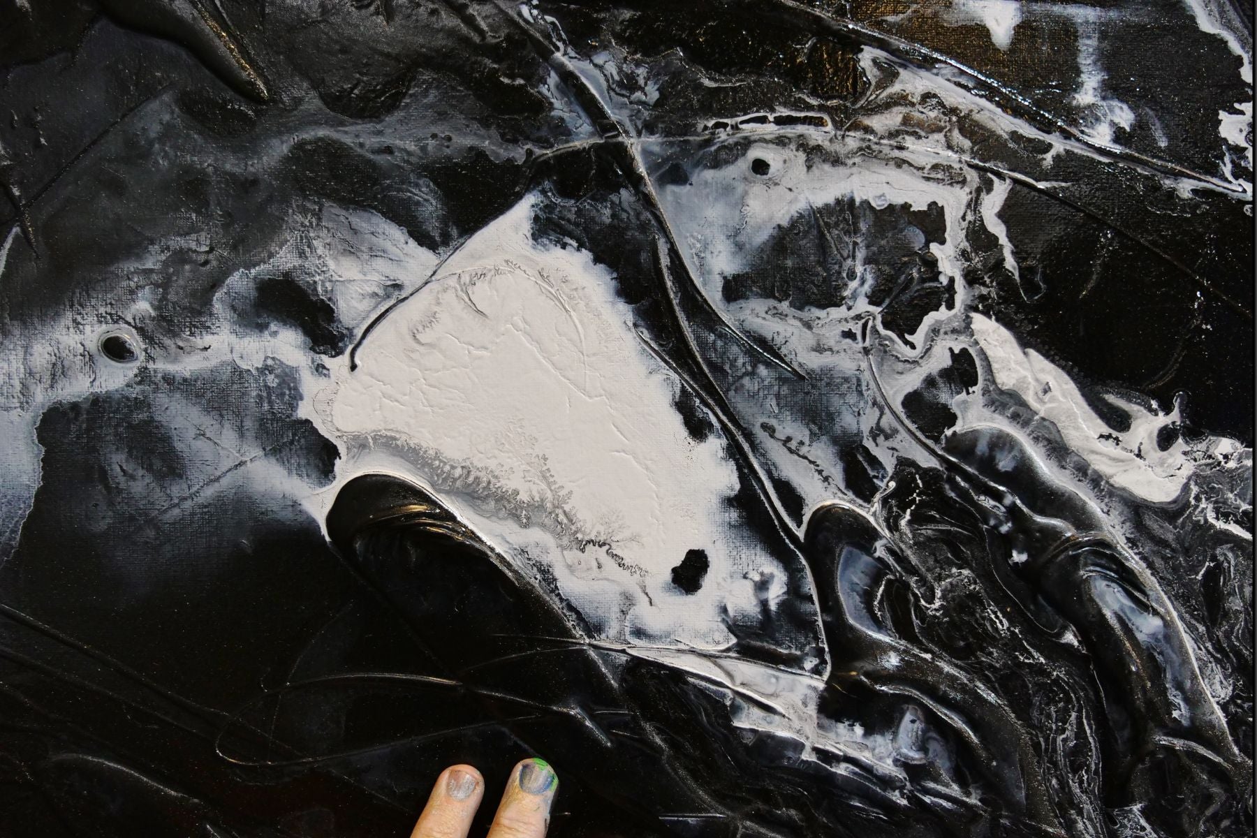 Black Cotton Candy 200cm x 80cm Black White Textured Abstract Painting (SOLD)