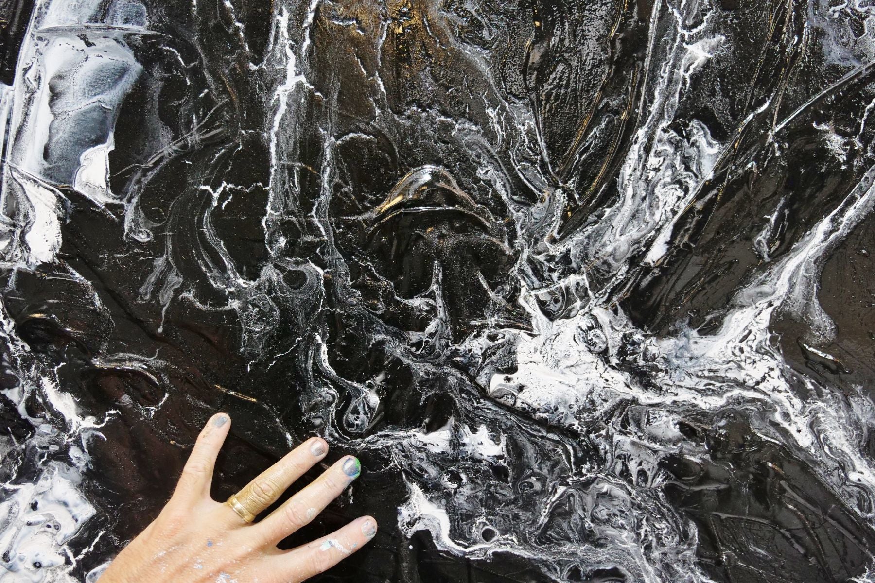 Black Cotton Candy 200cm x 80cm Black White Textured Abstract Painting (SOLD)