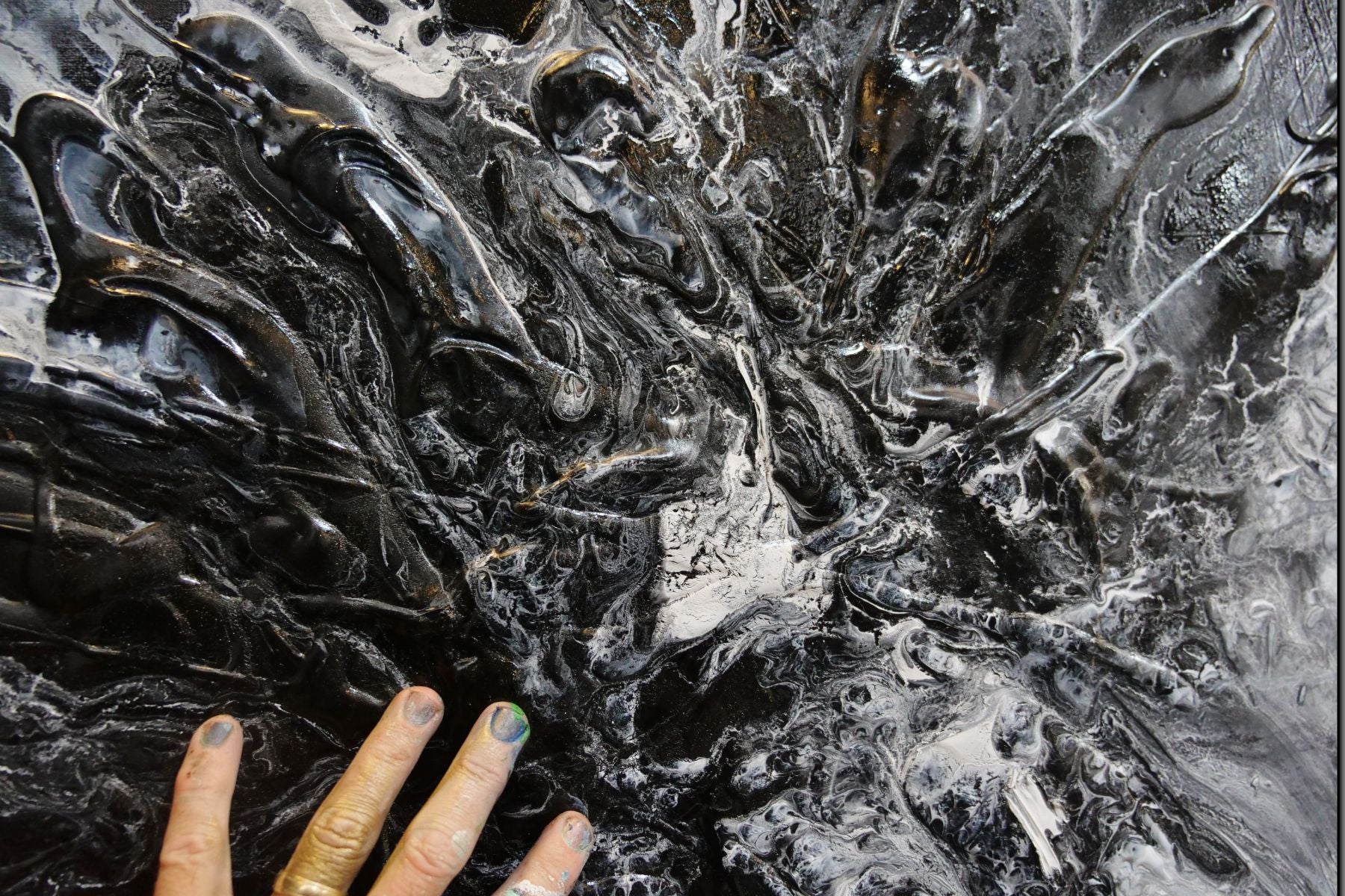 Black Cotton Candy 200cm x 80cm Black White Textured Abstract Painting (SOLD)