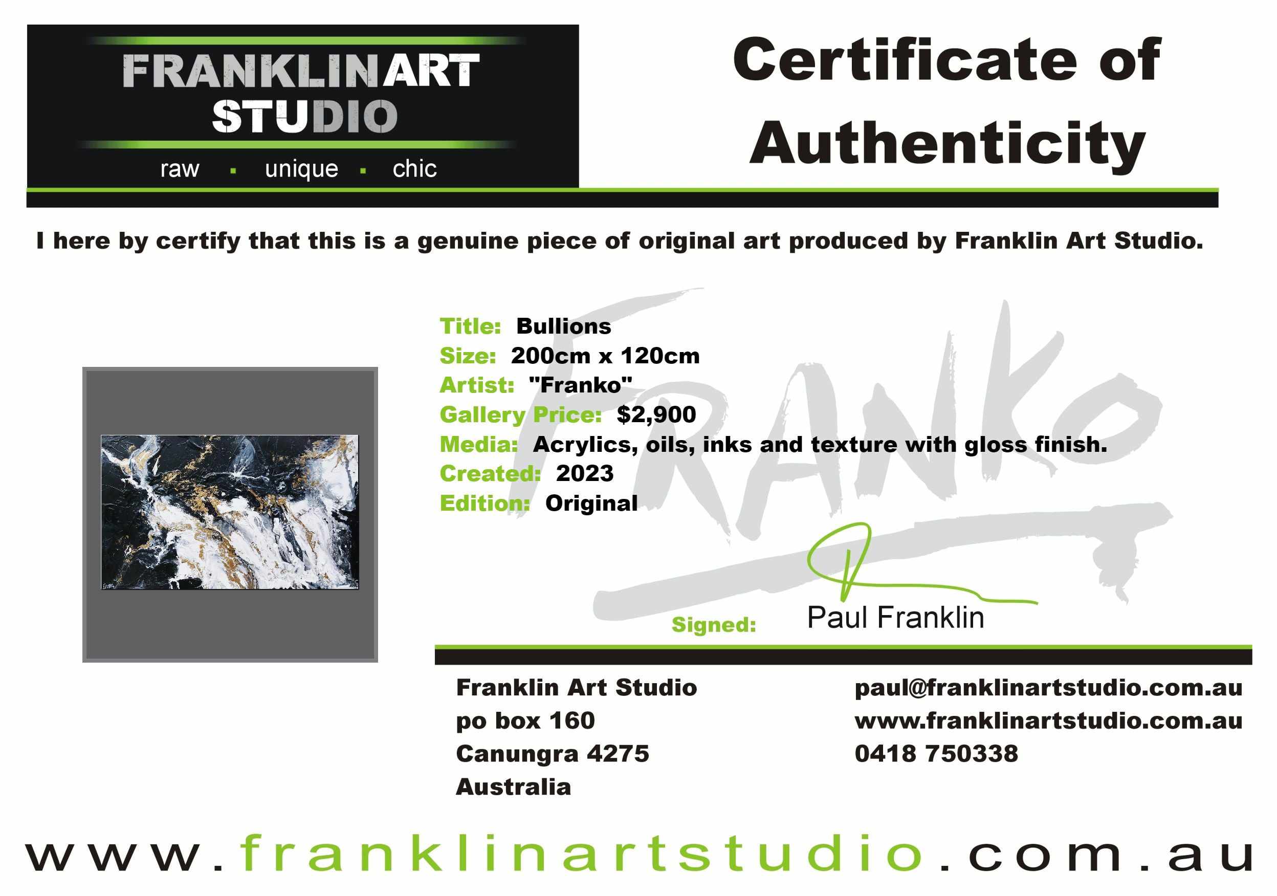 Bullions 200cm x 120cm Black White Gold Textured Abstract Painting (SOLD)-Abstract-[Franko]-[Artist]-[Australia]-[Painting]-Franklin Art Studio