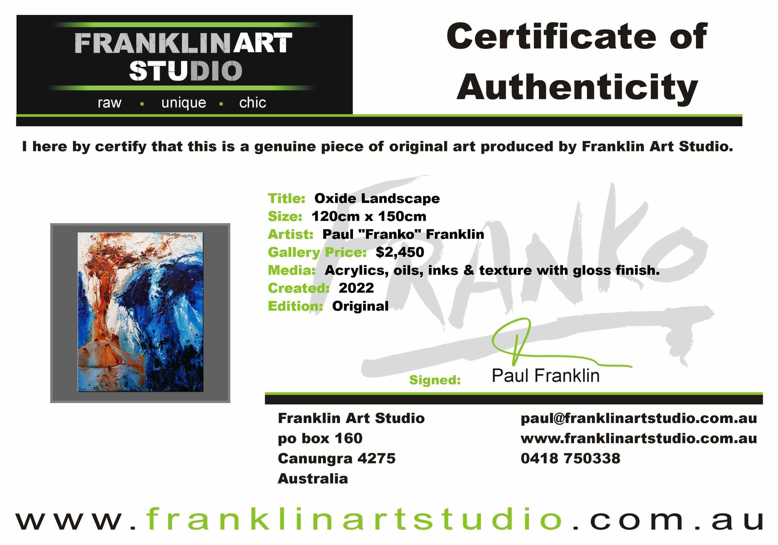 Oxide Landscape 120cm x 150cm Blue Oxide Textured Abstract Painting (SOLD)-Abstract-[Franko]-[Artist]-[Australia]-[Painting]-Franklin Art Studio