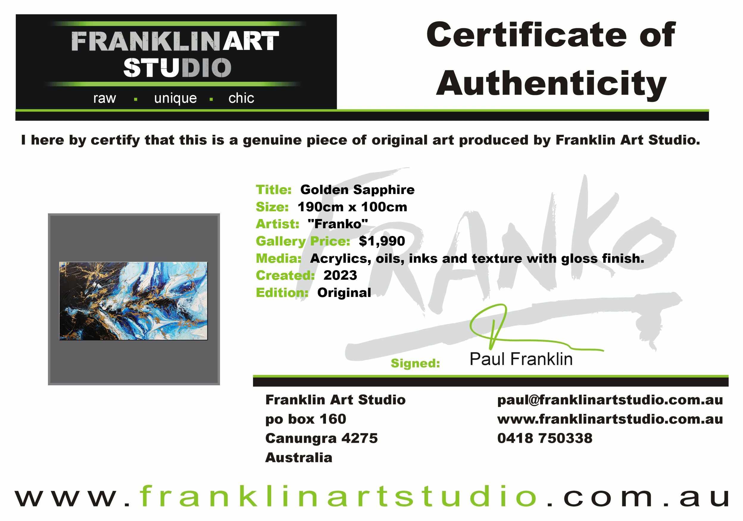 Golden Sapphire 190cm x 100cm Blue Gold Textured Abstract Painting (SOLD)-Abstract-[Franko]-[Artist]-[Australia]-[Painting]-Franklin Art Studio
