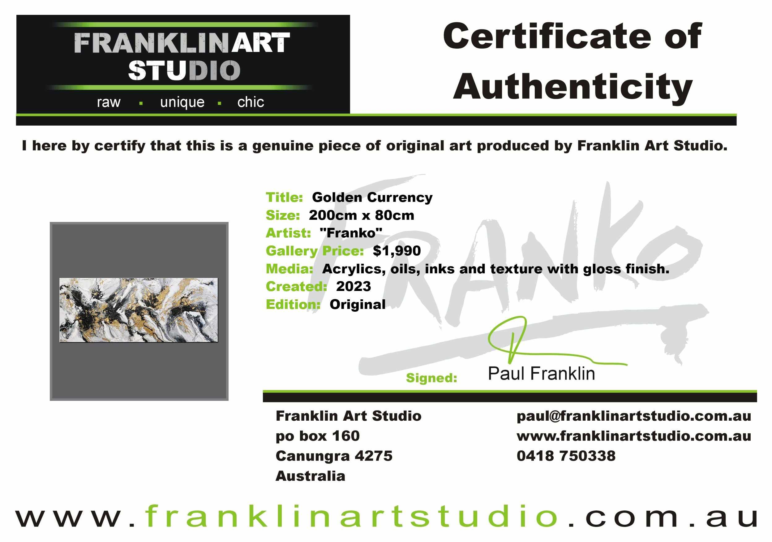 Golden Currency 200cm x 80cm Black White Gold Textured Abstract Painting-Abstract-[Franko]-[Artist]-[Australia]-[Painting]-Franklin Art Studio