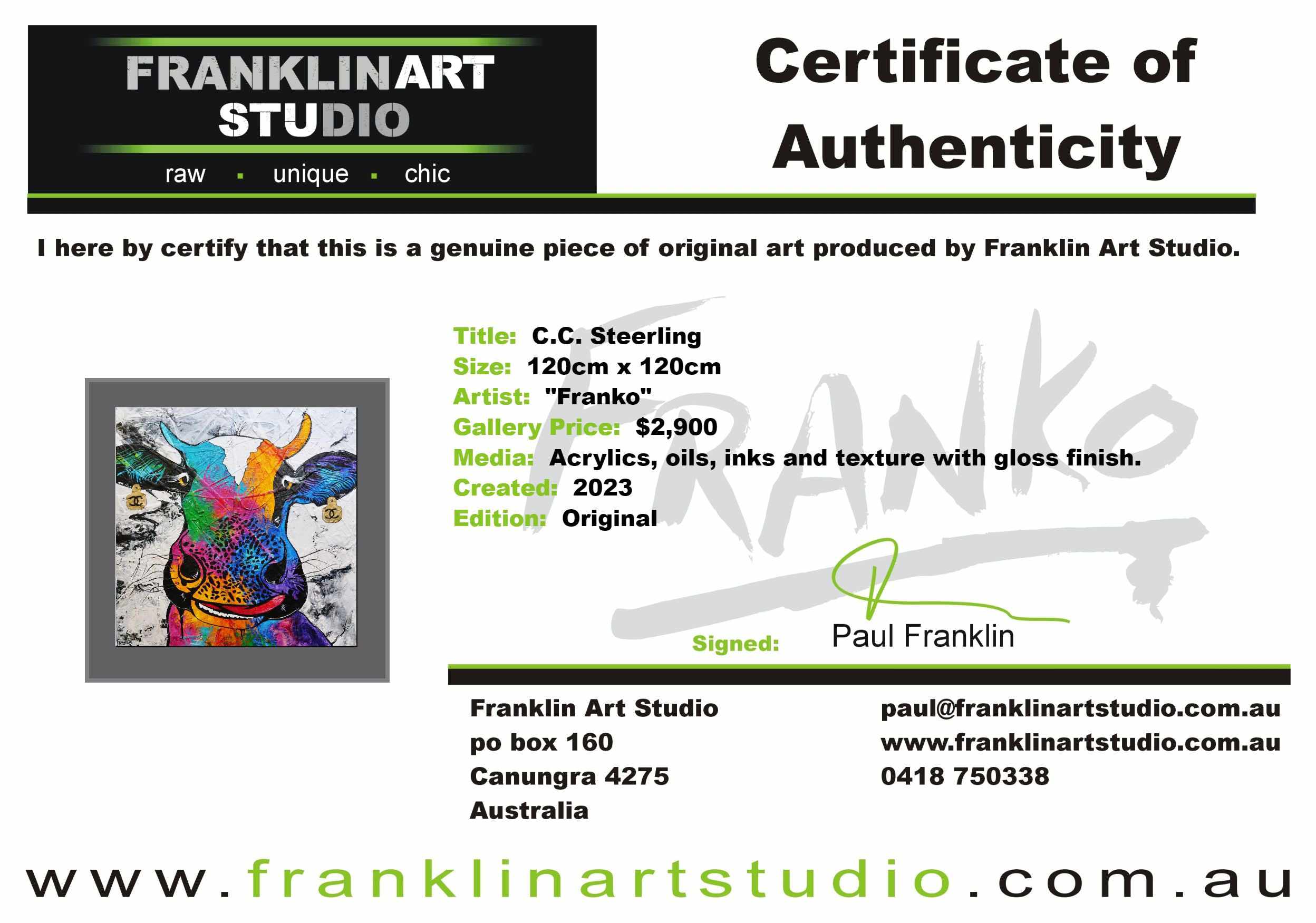 C.C. Steerling 120cm x 120cm Cow Abstract Realism Textured Painting-people-[Franko]-[Artist]-[Australia]-[Painting]-Franklin Art Studio