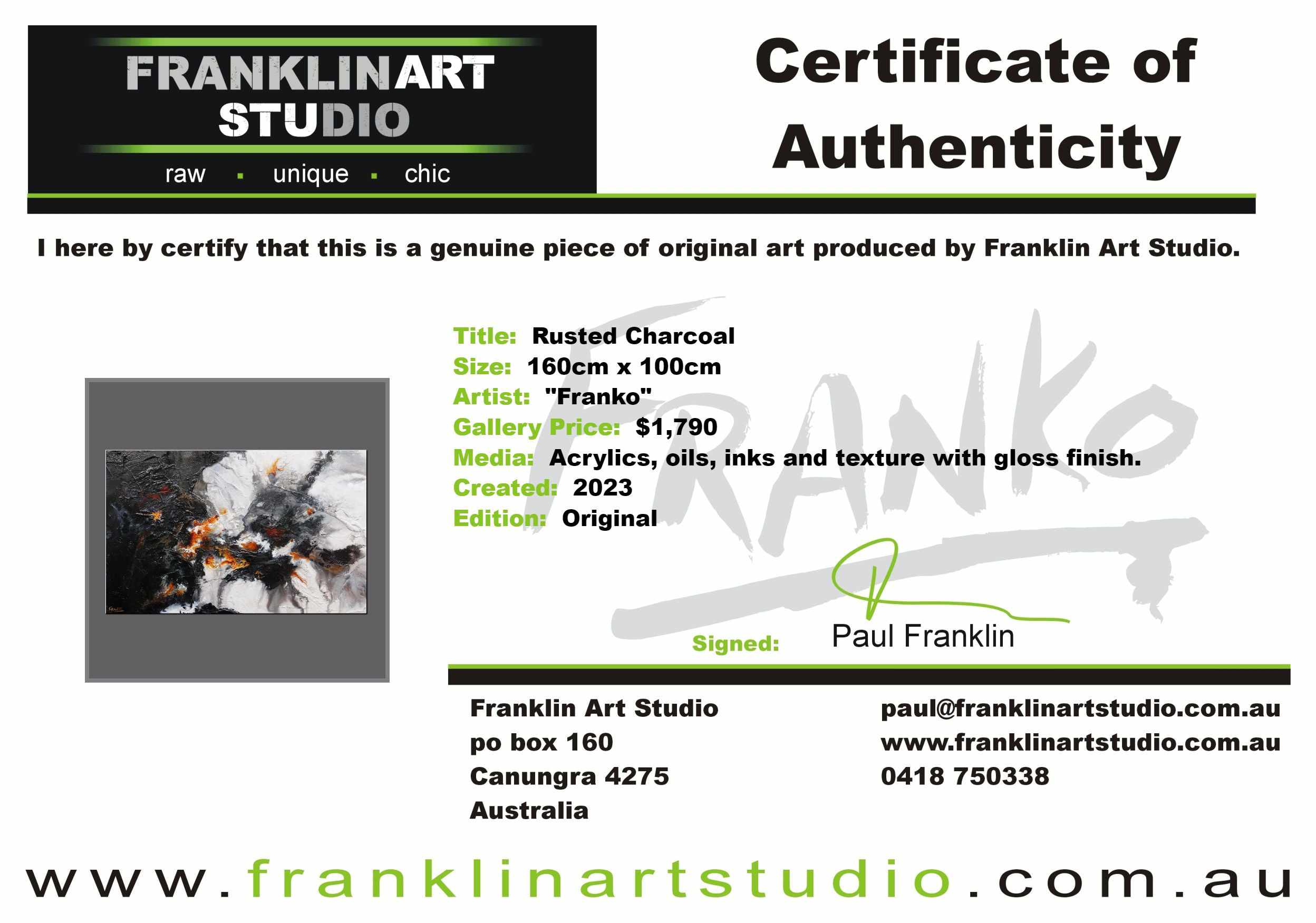 Rusted Charcoal 160cm x 100cm Brown Black White Textured Abstract Painting-Abstract-[Franko]-[Artist]-[Australia]-[Painting]-Franklin Art Studio