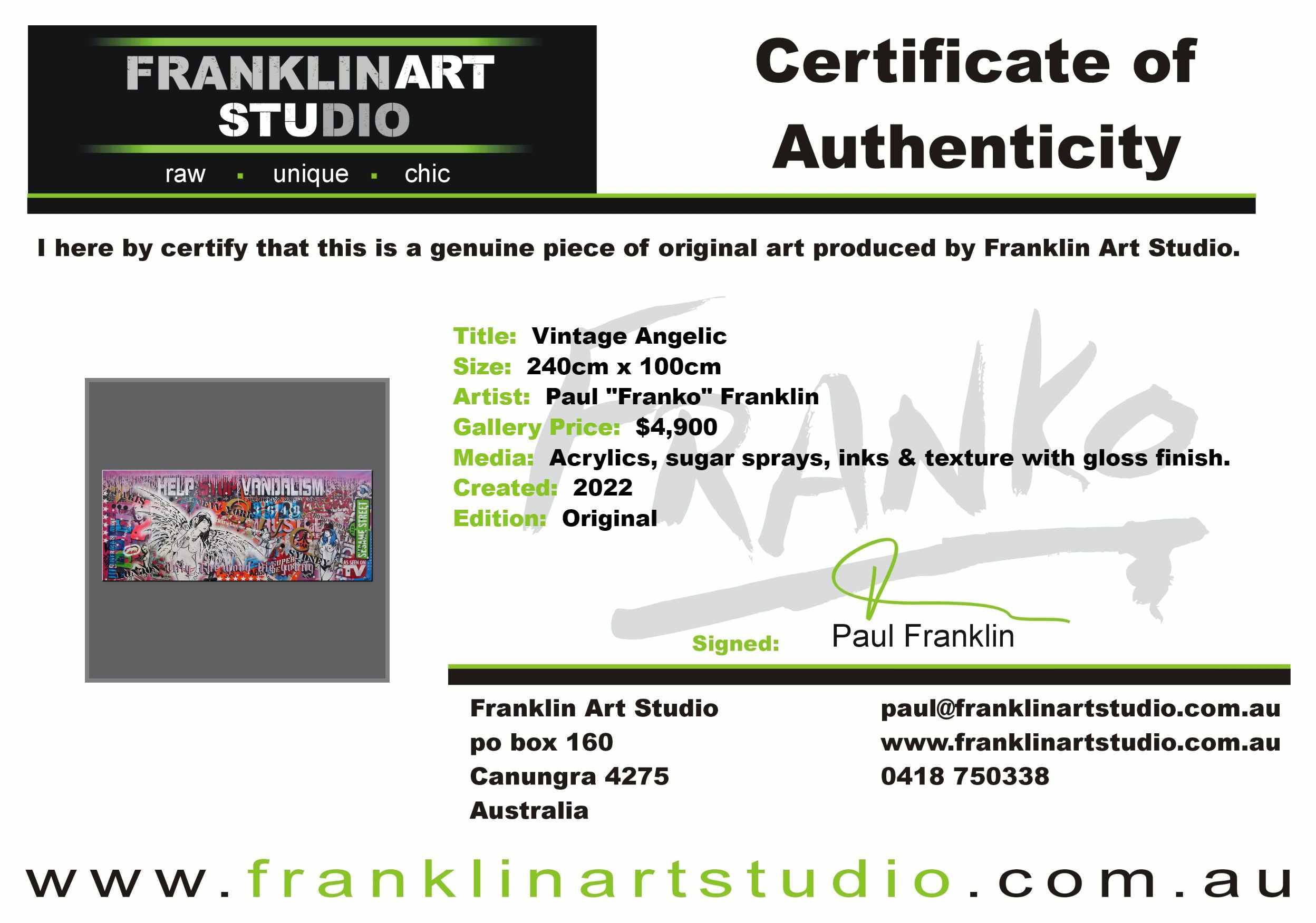 Vintage Angelic 240cm x 100cm Angel Textured Urban Pop Art Painting-Urban Pop Art-[Franko]-[Artist]-[Australia]-[Painting]-Franklin Art Studio