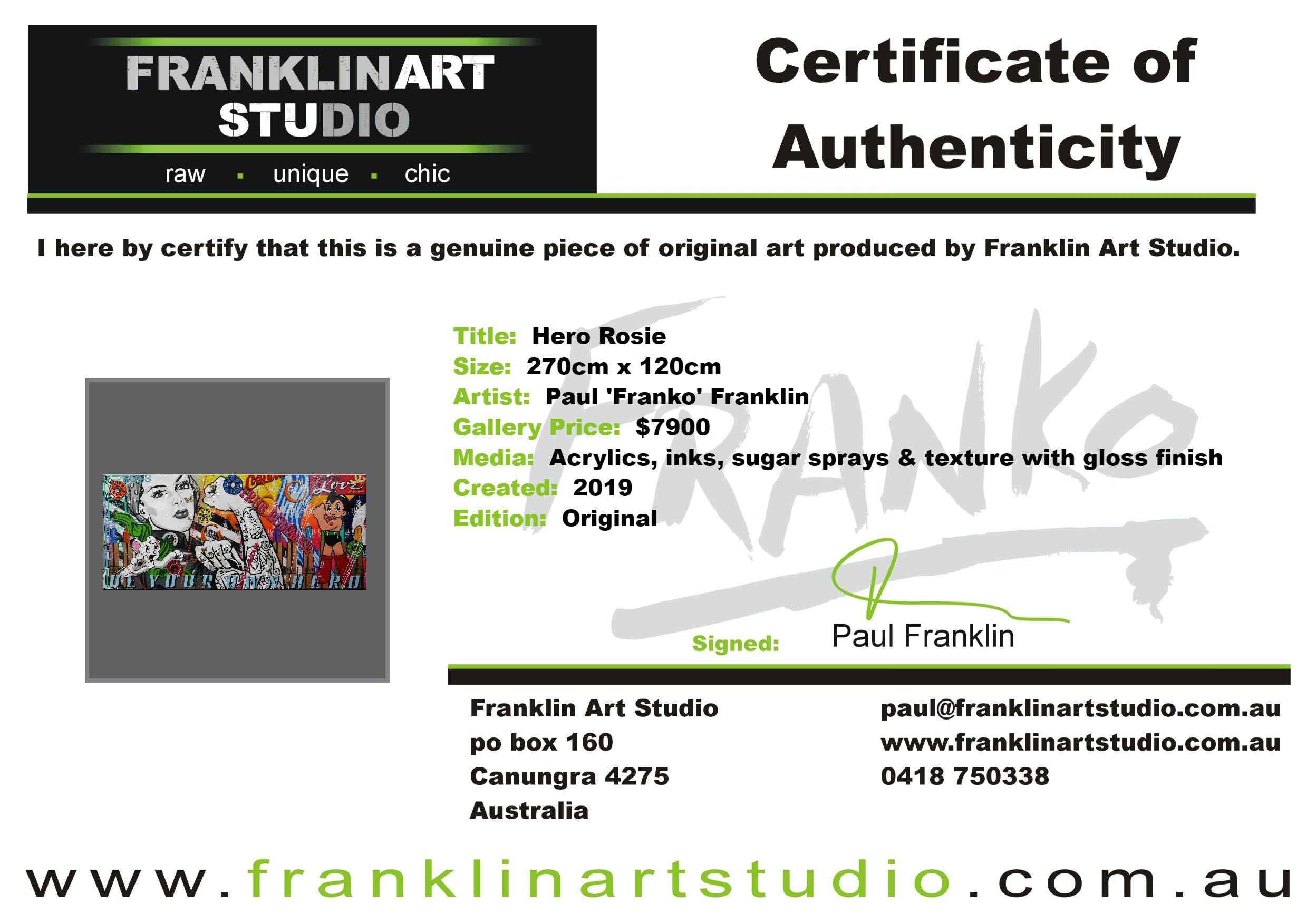 Hero Rosie 270cm x 120cm Rosie The Riveter Textured Urban Pop Art Painting (SOLD)-urban pop-[Franko_Artist]-[The_Block]-[Dream_Homes]-[ideas]- [Grand_Designs]-Franklin Art Studio