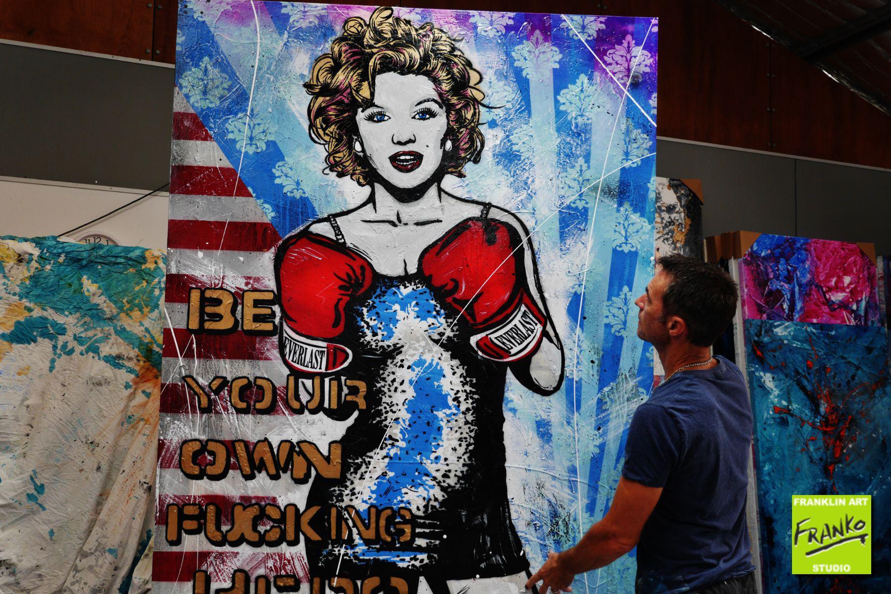 Heroes 140cm x 180cm Marilyn Monroe Boxing Textured Urban Pop Art Painting (SOLD)-urban pop-[Franko_Artist]-[The_Block]-[Dream_Homes]-[ideas]-[Grand_Designs]-[Art_Lover]-Franklin Art Studio