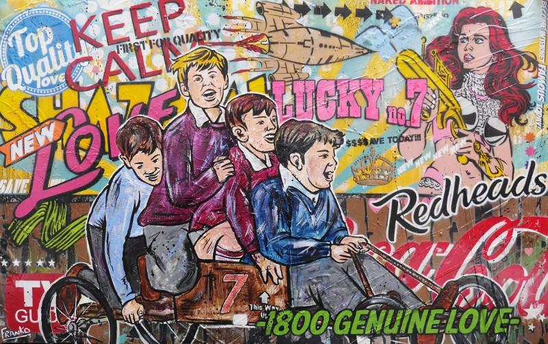 Lucky No. 7 160cm x 100cm Kids and a Kart Pop Art Painting-urban pop-[Franko_Artist]-[Australian_artist]-[Gold_Coast]-[Brisbane]-[modern]-[contemporary]-[original]-[Large_artwork]-Franklin Art Studio