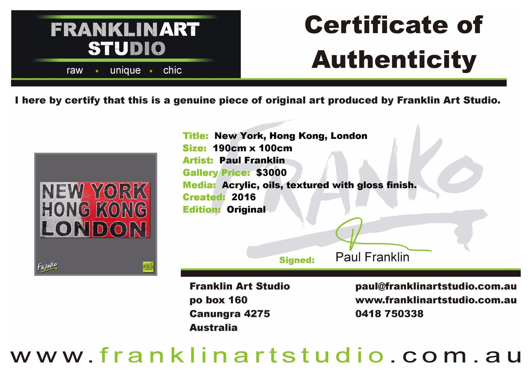 New York, Hong Kong, London 190cm x 100cm World Destinations Pop Art Painting-urban pop-[Franko_Artist]-[The_Block]-[Dream_Homes]-[ideas]- [Grand_Designs]-Franklin Art Studio