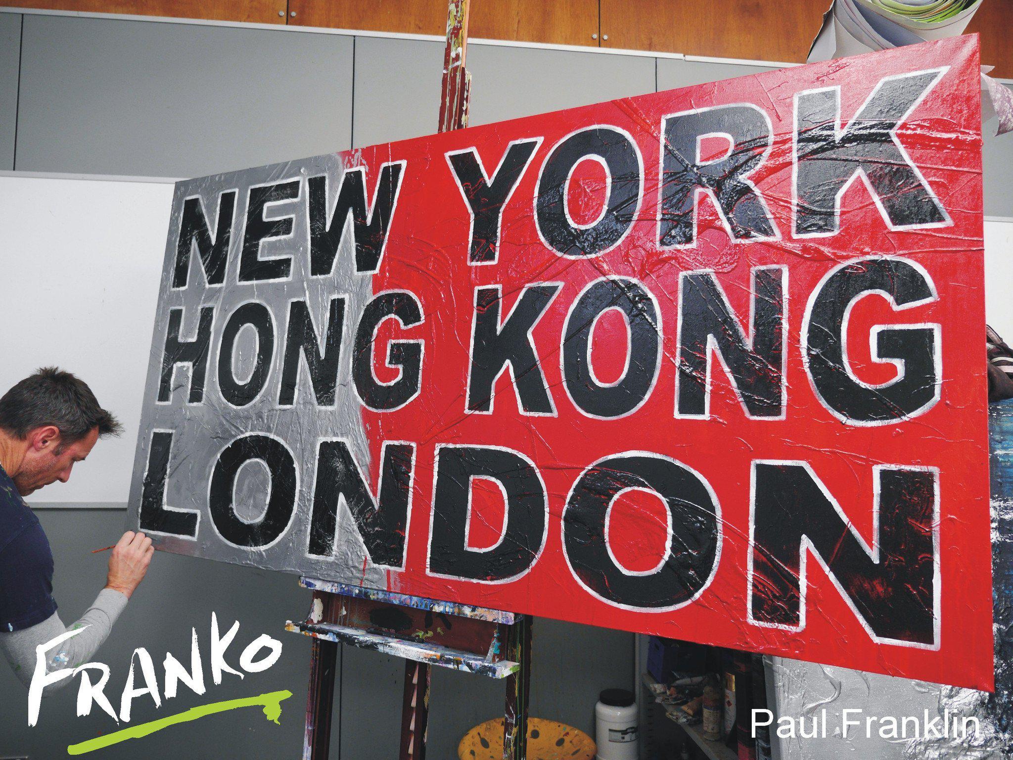 New York, Hong Kong, London 190cm x 100cm World Destinations Pop Art Painting-urban pop-[Franko_Artist]-[The_Block]-[Dream_Homes]-[ideas]-[Grand_Designs]-[Art_Lover]-Franklin Art Studio