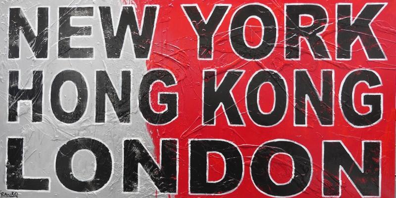 New York, Hong Kong, London 190cm x 100cm World Destinations Pop Art Painting-urban pop-[Franko_Artist]-[Australian_artist]-[Gold_Coast]-[Brisbane]-[modern]-[contemporary]-[original]-[Large_artwork]-Franklin Art Studio