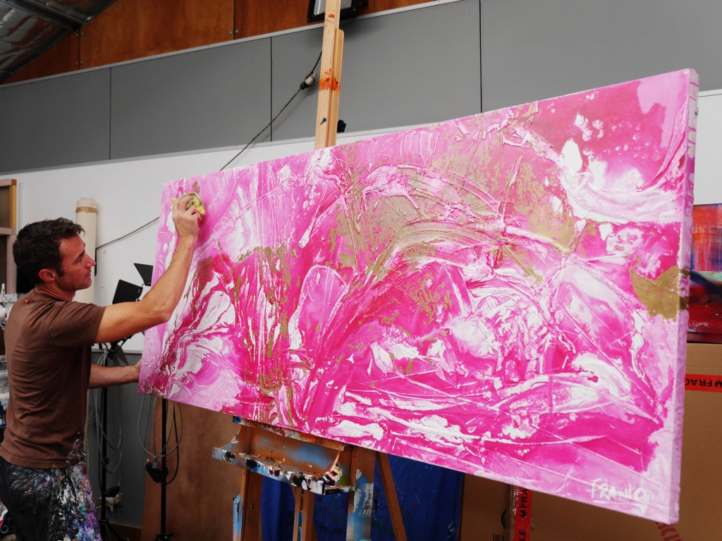Pink Wild Thing 200cm x 80cm Pink Gold Abstract Painting (SOLD)-abstract-[Franko_Artist]-[The_Block]-[Dream_Homes]-[ideas]-[Grand_Designs]-[Art_Lover]-Franklin Art Studio