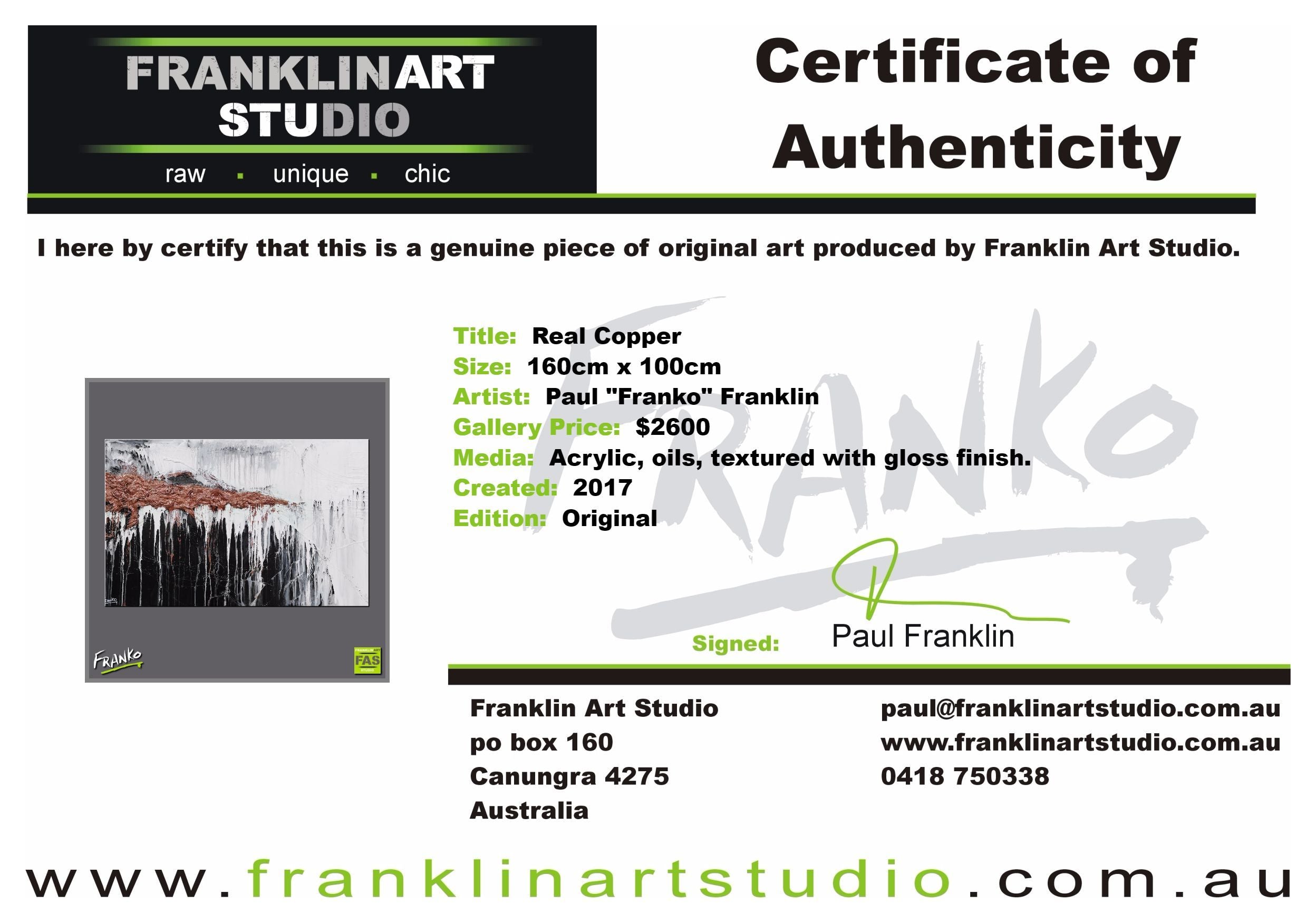 Real Copper 160cm x 100cm Copper White Abstract Painting-abstract-[Franko_Artist]-[The_Block]-[Dream_Homes]-[ideas]-[Grand_Designs]-[Art_Lover]-Franklin Art Studio