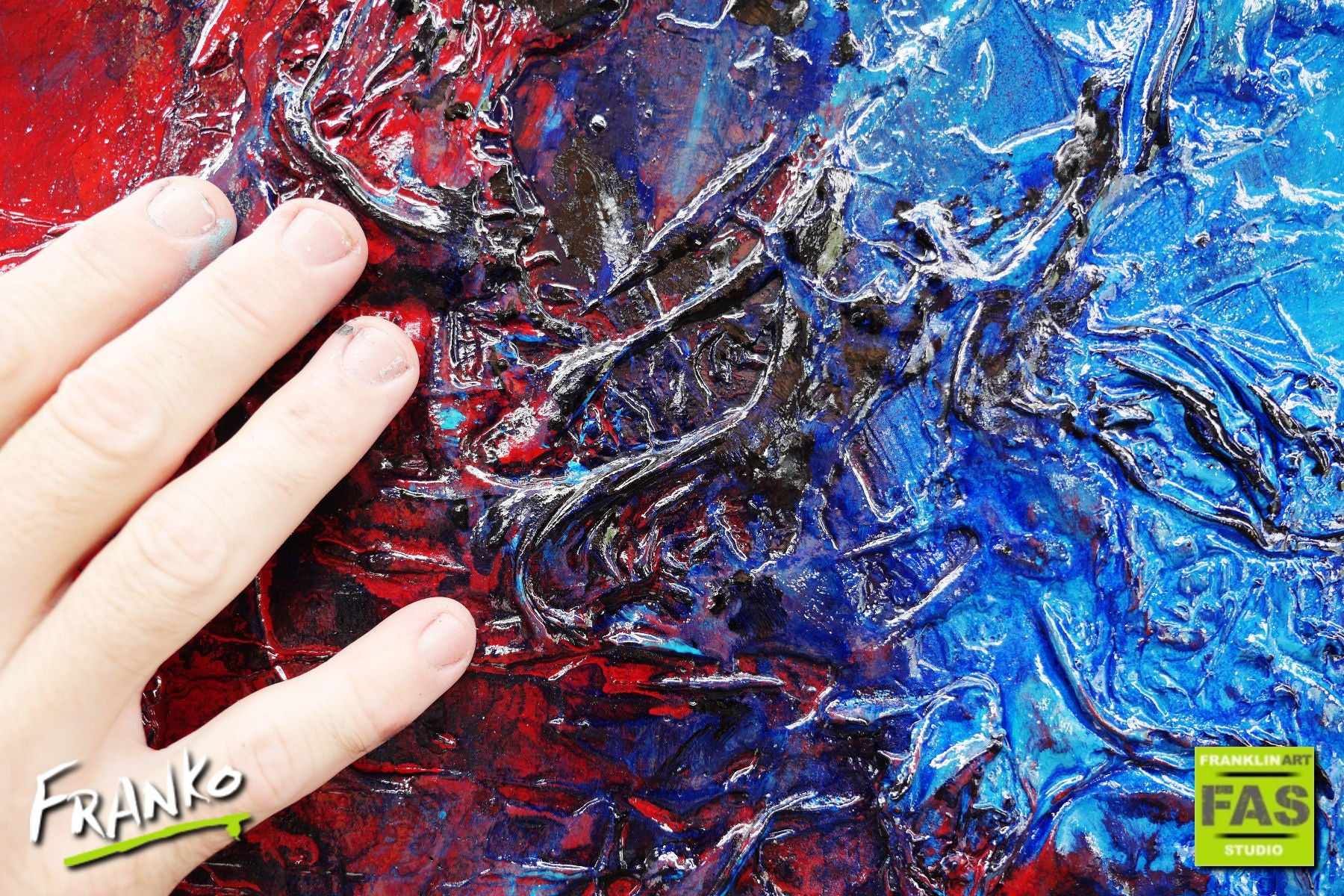 Red Oxygen 160cm x 60cm Blue Red Abstract Painting (SOLD)
