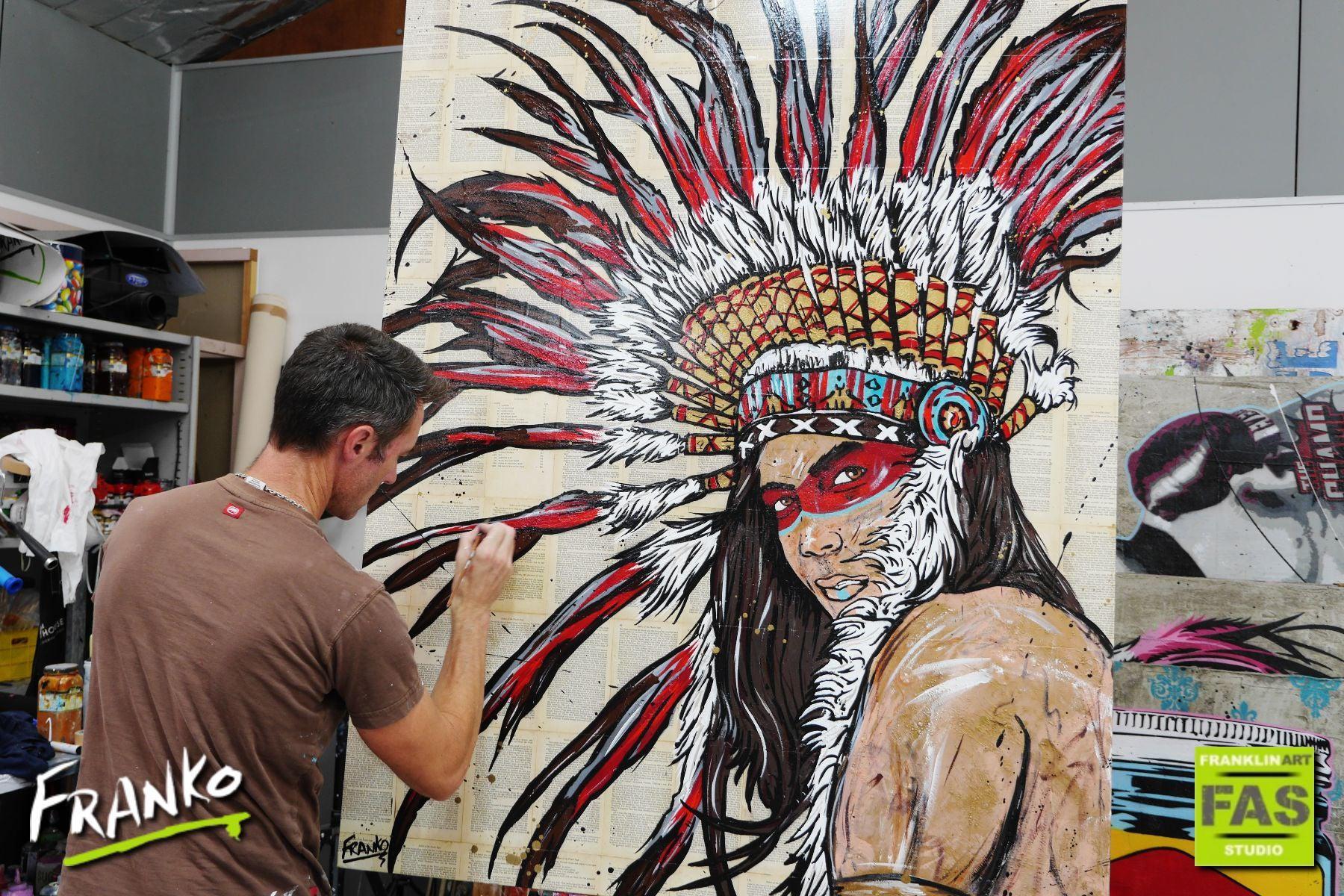 The Warrior 120cm x 150cm Indian Chief Vintage Book Pop art Painting (SOLD)-Abstract-[Franko_Artist]-[The_Block]-[Dream_Homes]-[ideas]- [Grand_Designs]-Franklin Art Studio